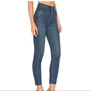 RE/DONE HIGH RISE BUTTON FLY RAW HEM SKINNY CROPPED JEANS 26